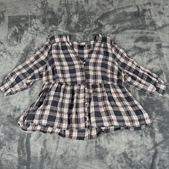 Torrid Button-Front Shirt Plaid Crop Top Womens 0 L Cottagecore Babydoll Blouse - Picture 1 of 10